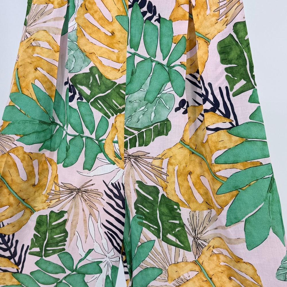 Kaela Kay Tropical High Waisted Wide Leg Pants Size 4 Yellow Green Leaf Print